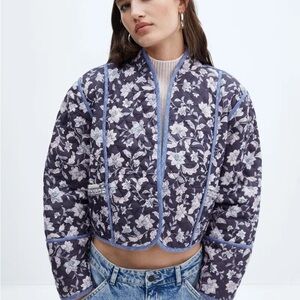 Mango Floral Puffer Jacket - Purple and White